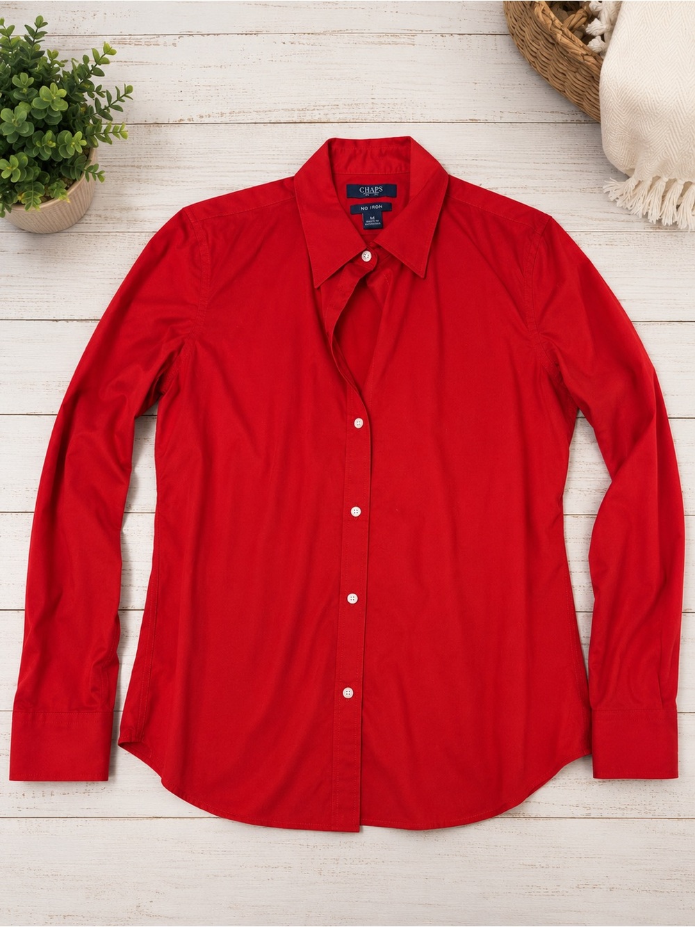 Chaps Women’s Bright Red Long-Sleeve Button-Up Shirt